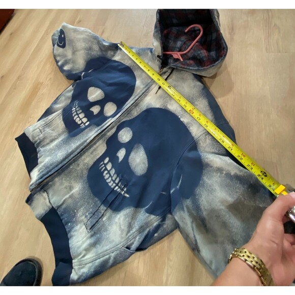 Bercowear Made In USA Zip Up Hoodie Jacket Men's Large Custom Bleack Skull - Picture 4 of 8